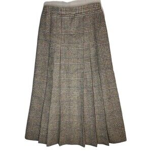 The Villager Vintage Wool Pleated Midi Skirt – Glen Plaid – Brown fits like Sz 4